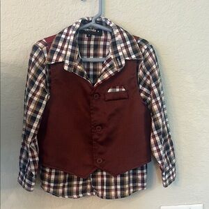 Plaid Shirt with Maroon Vest Set